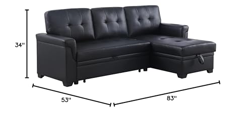L-Shaped Pull Out Sleep Sofabed,Modern Reversible Sleeper Sectional Sofa Chenille Upholstered Button Tufted Decor with Storage Chaise