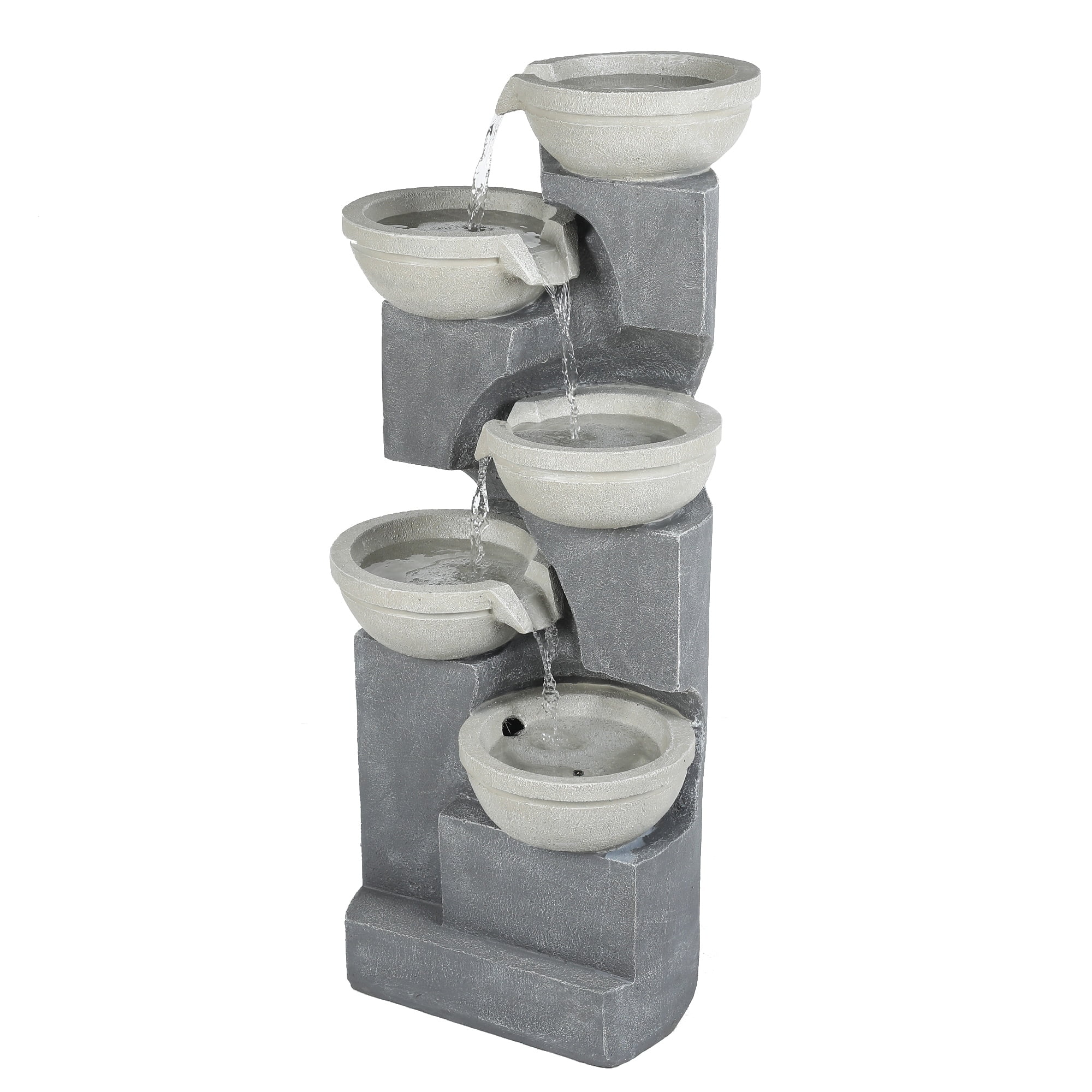 LuxenHome Five Bowl 35 H Gray Resin Cascading Outdoor Fountain with LED Lights - Radiant Selections