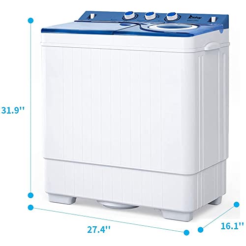 Portable Washing Machine 26lbs Capacity, Mini Twin Tub Washer Compact Laundry Machine with Built-in Drain Pump