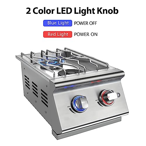 Double Grilling Side Burners for Outdoor Kitchen, 2 * 15,000BTU Liquid Propane Burners, Duty Heavy 304 Stainless Steel, with Natural Gas Kit