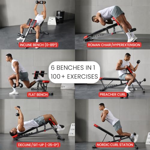 Finer Form Multi-Functional FID Weight Bench for Full All-in-One Body Workout – Hyper Back Extension, Roman Chair, Adjustable Ab Sit up Bench