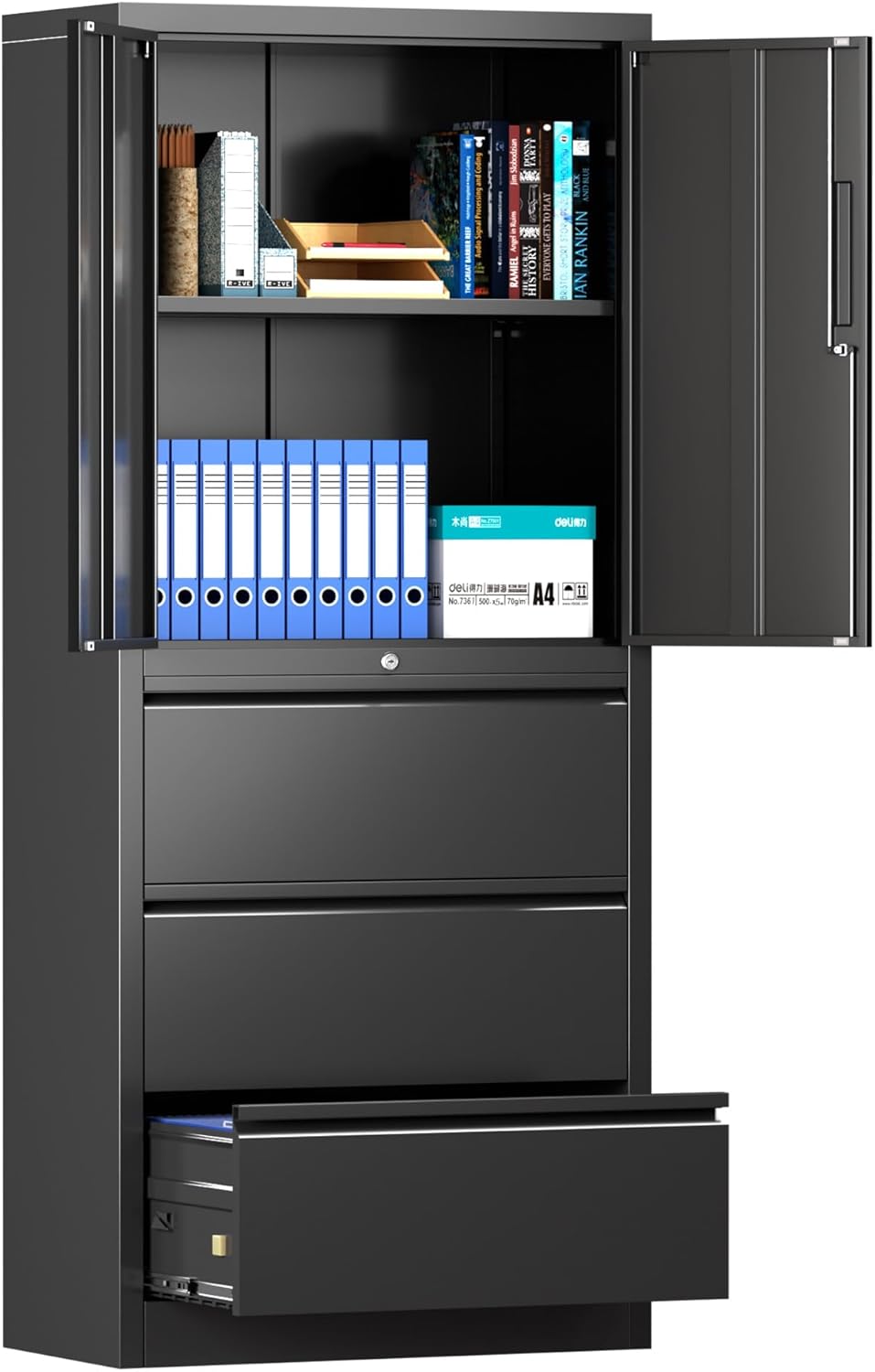 70.1" H Metal File Cabinets,File Cabinet with Lock and Adjust Shelves,3 Drawers Office Storage Cabinet with Lock for Letter/Legal/F4/A4 Size Files