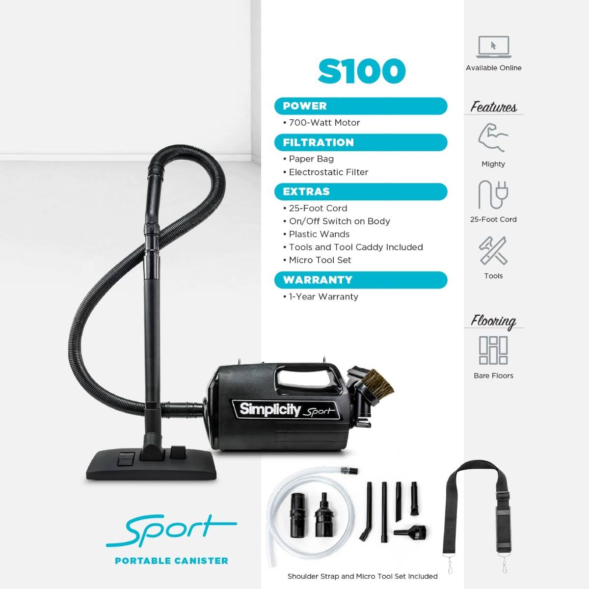 Simplicity S100 Sport Portable Canister Vacuum