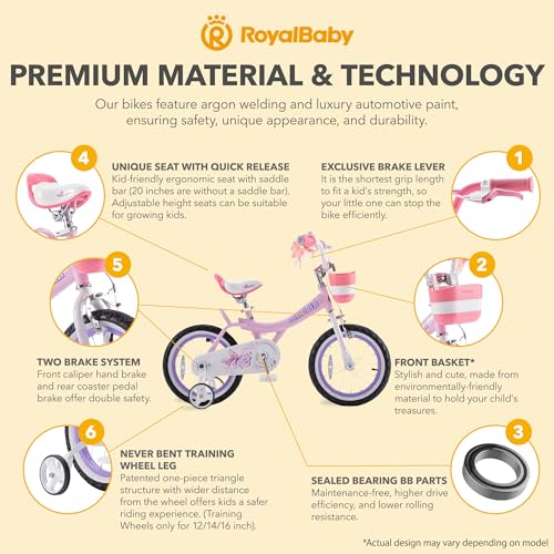 Royalbaby Princess Girls Kids Bike 12 14 16 18 20 Inch Children Bicycle with Basket for Age 3-12 Years