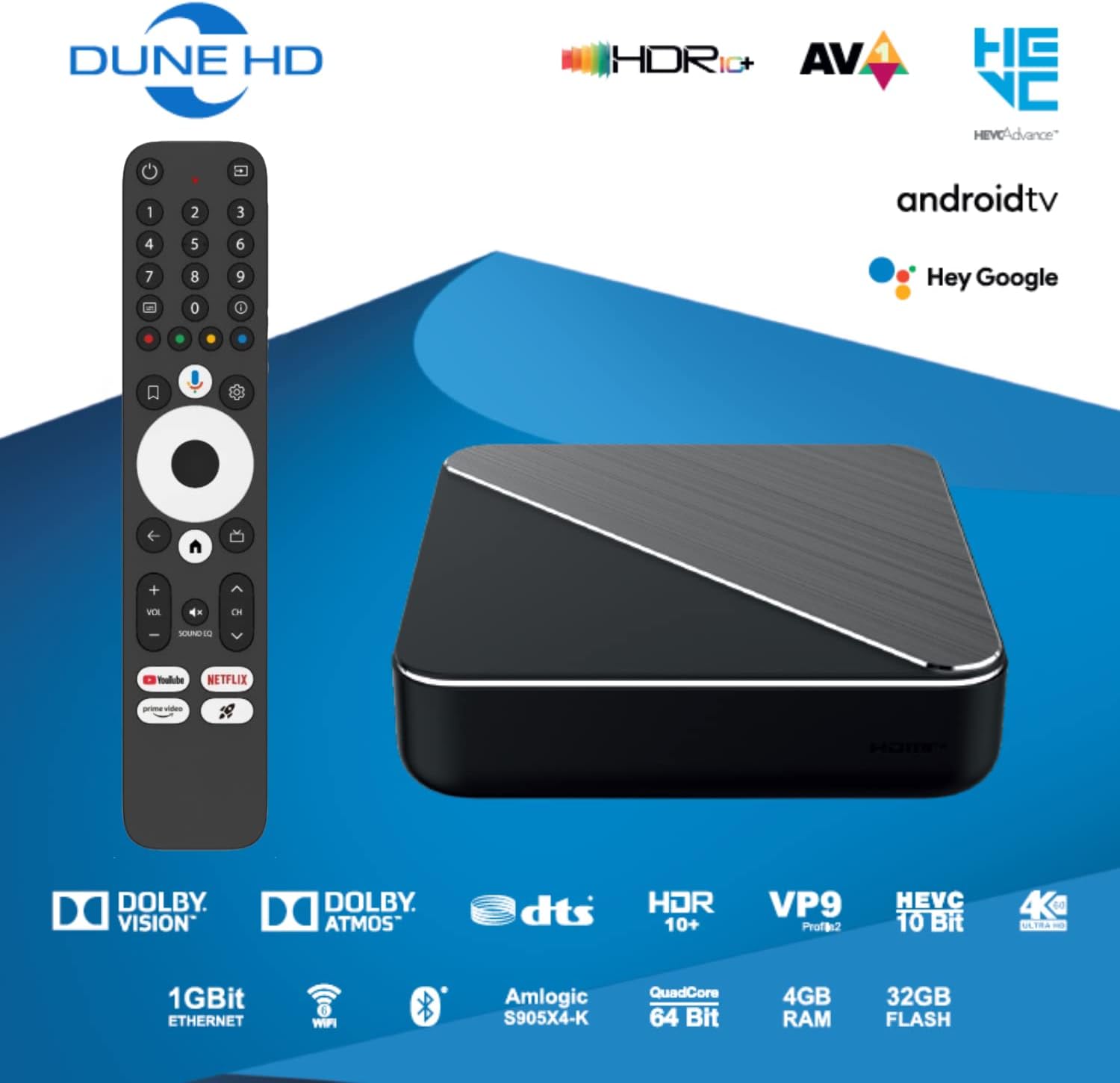 Dune HD Homatics Box R 4K Plus Android TV Box, Media Player 4K, Chromecast, Mini PC, Netflix in 4K Dolby Vision & Atmos, 4GB/32GB, AV1, Wi-Fi 6