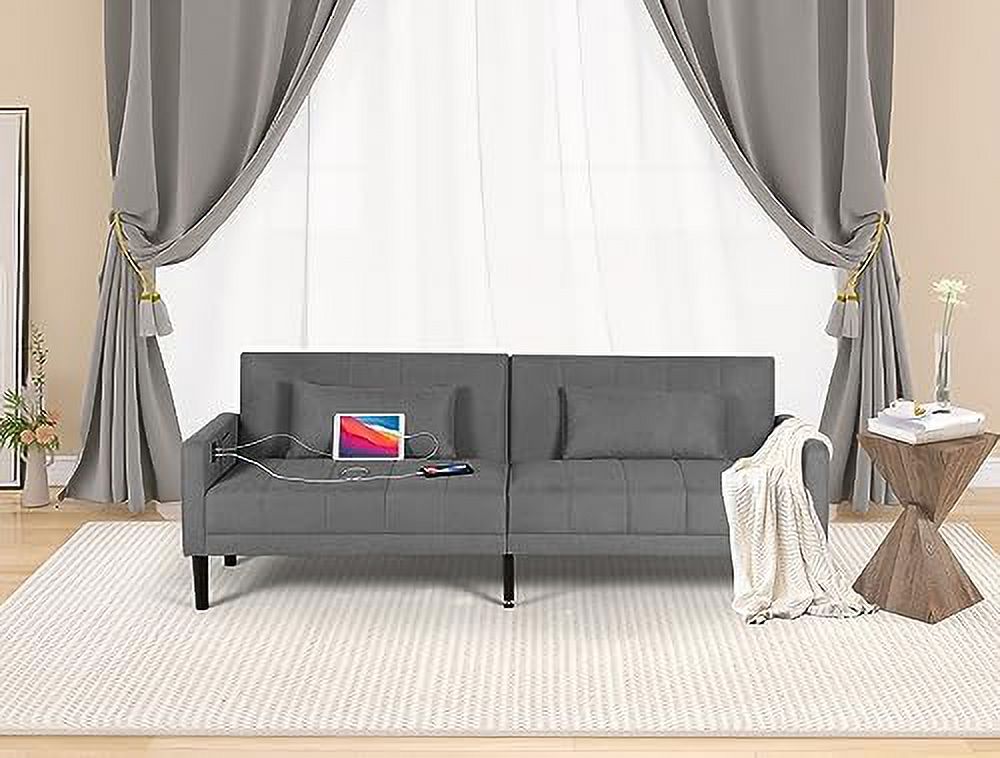 xrboomlife Mid-Century Modern Button Tufted Upholstered Sofa Couch w/ 2 USB Charging Ports  Fabric Love Seats for Small Space  Living Room  Apartment