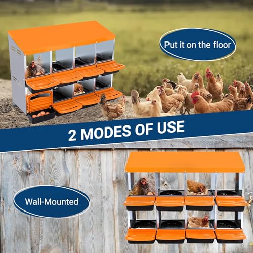Chicken Nesting Box, 10 Hole 2 Layer Hen Nest Box with Legs, Roll Away Eggs Laying Boxes,Cleanable Pull Out Hen Roosting Boxes