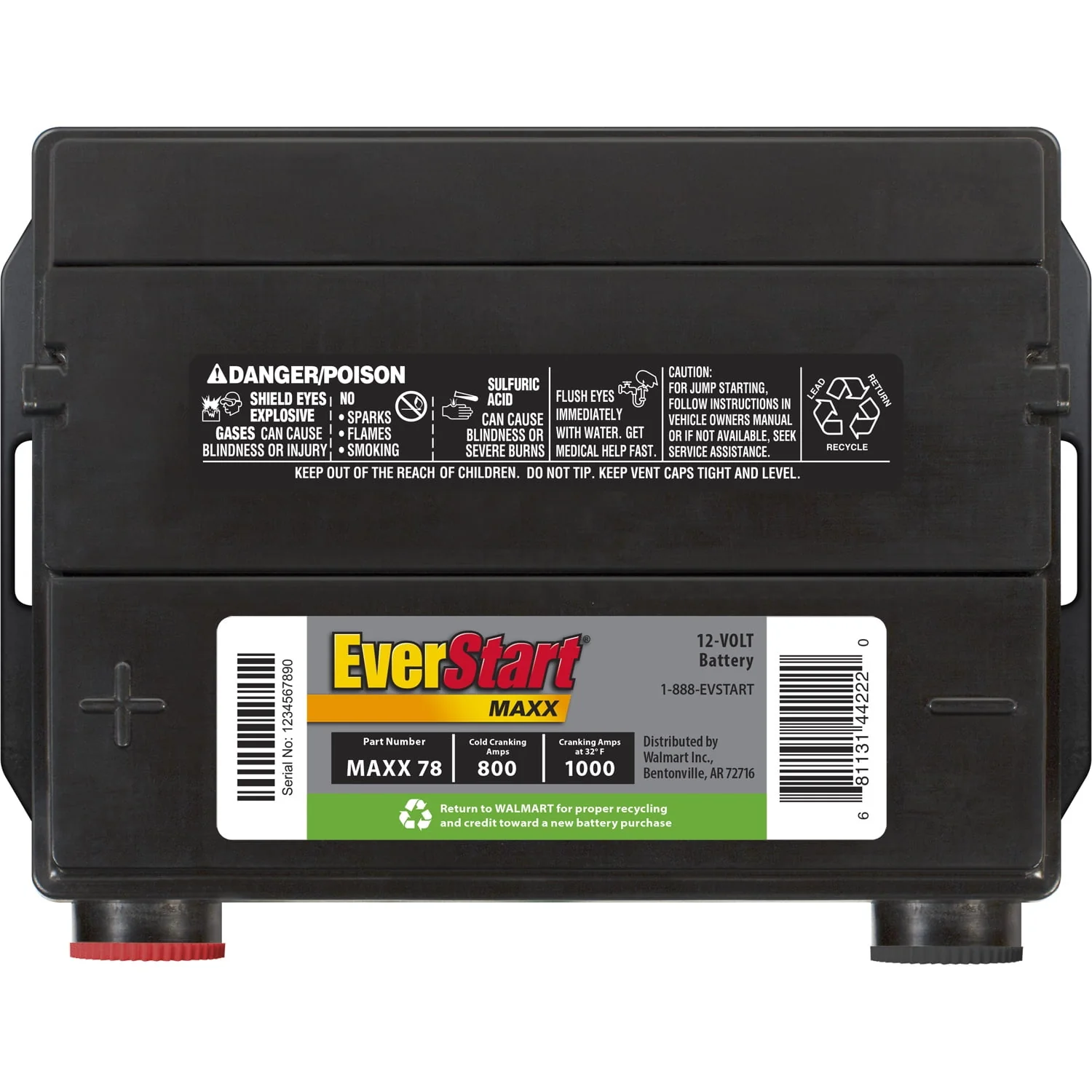 EverStart Maxx Lead Acid Automotive Battery, Group Size 78 12 Volt, 800 CCA