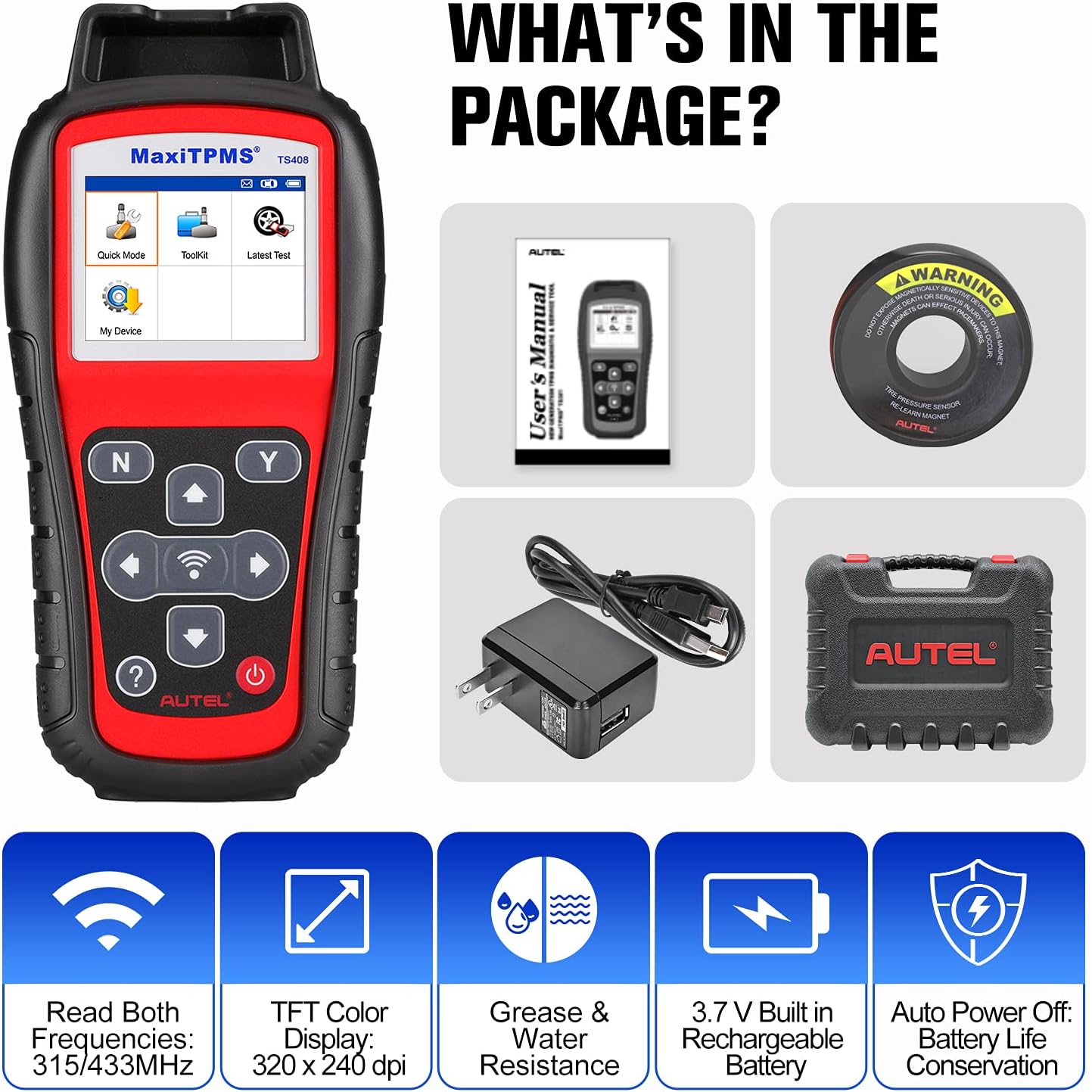 Autel TPMS Relearn Tool MaxiTPMS TS408, TPMS Reset, Sensor Activation, Program Autel MX-Sensor, Key Fob Testing