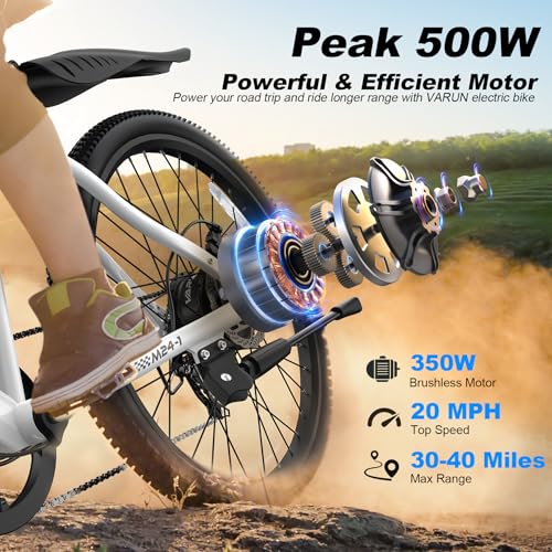 VARUN Electric Bike - Ebikes for Adults Peak 500W /750W 20MPH Commuter Ebike with 36V/48V 7.8AH Removable Battery, 24''