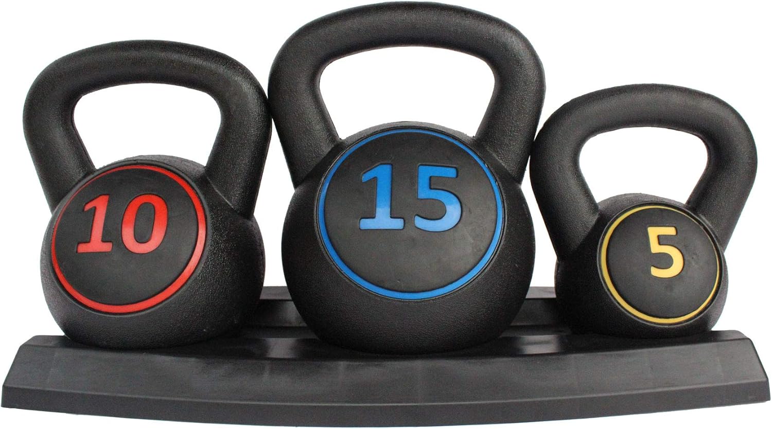 HooKung 3-Piece Kettlebell for Home Gym and Home Workouts Exercise Fitness Weight Set w/ 5lb, 10lb, 15lb Weights, Base Rack Pack of 2