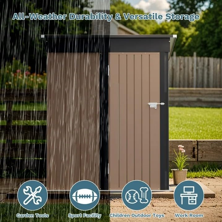 Greesum 5×3 FT Outdoor Storage Shed, Metal Storaged Sheds Without Floor, Tool Sheds with Lockable Doors and Sloping Roof for Garden, Patio, Backyard