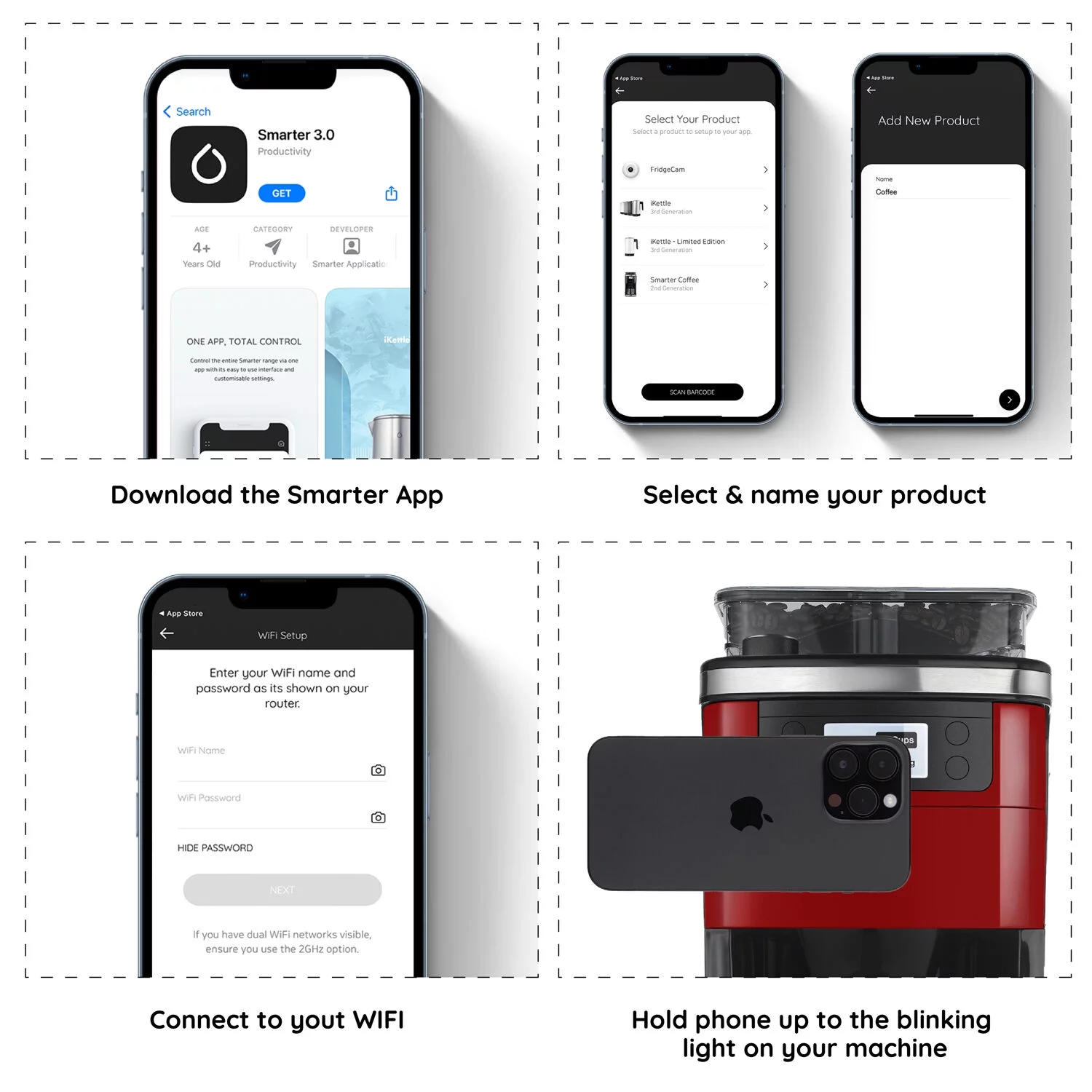Smarter Brand iCoffee Brew Coffee Maker with Built-in Grinder and Smarter App, Red, New
