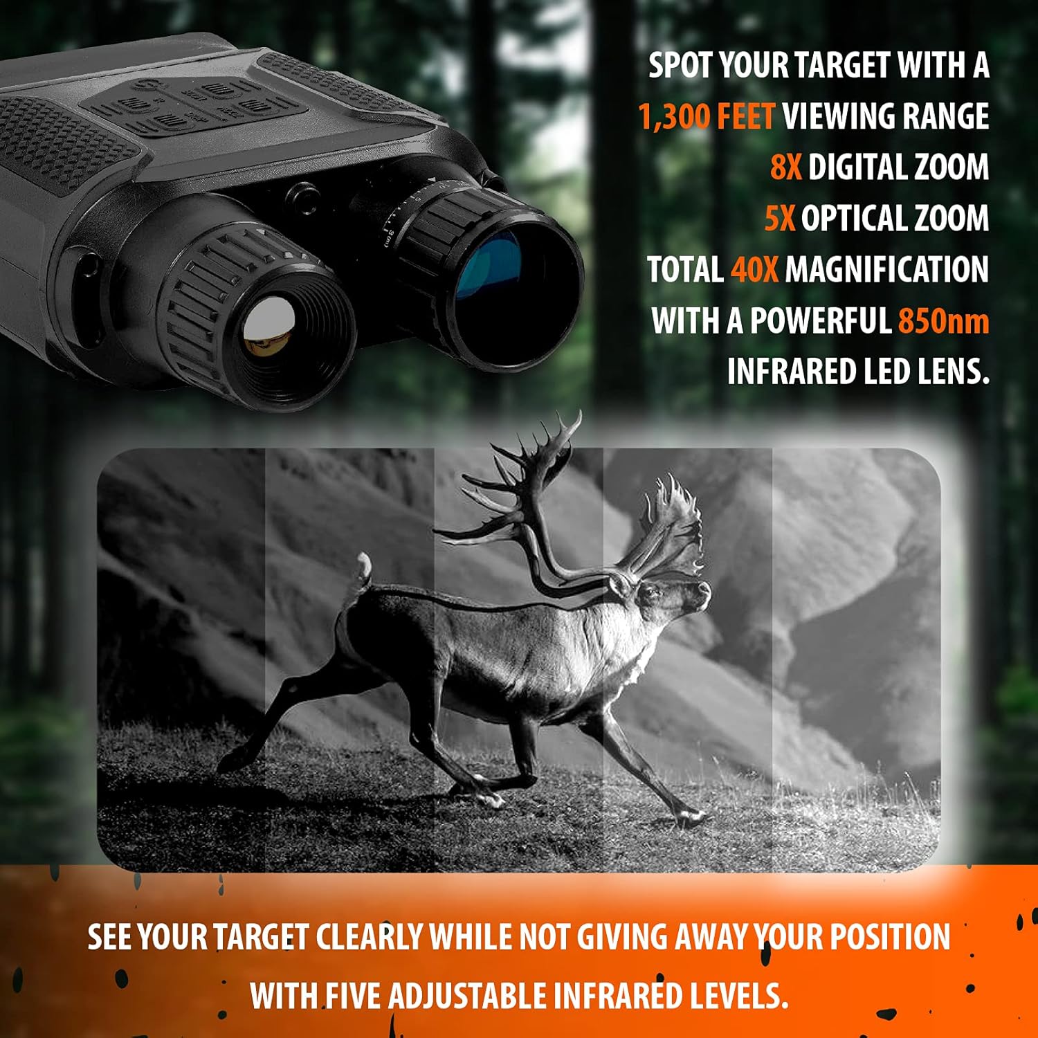 Infrared Digital Night Vision Binoculars, Rechargeable, 40X Zoom & 1300ft Viewing Distance. Night Vision Goggles for Adults for Hunting, Spy