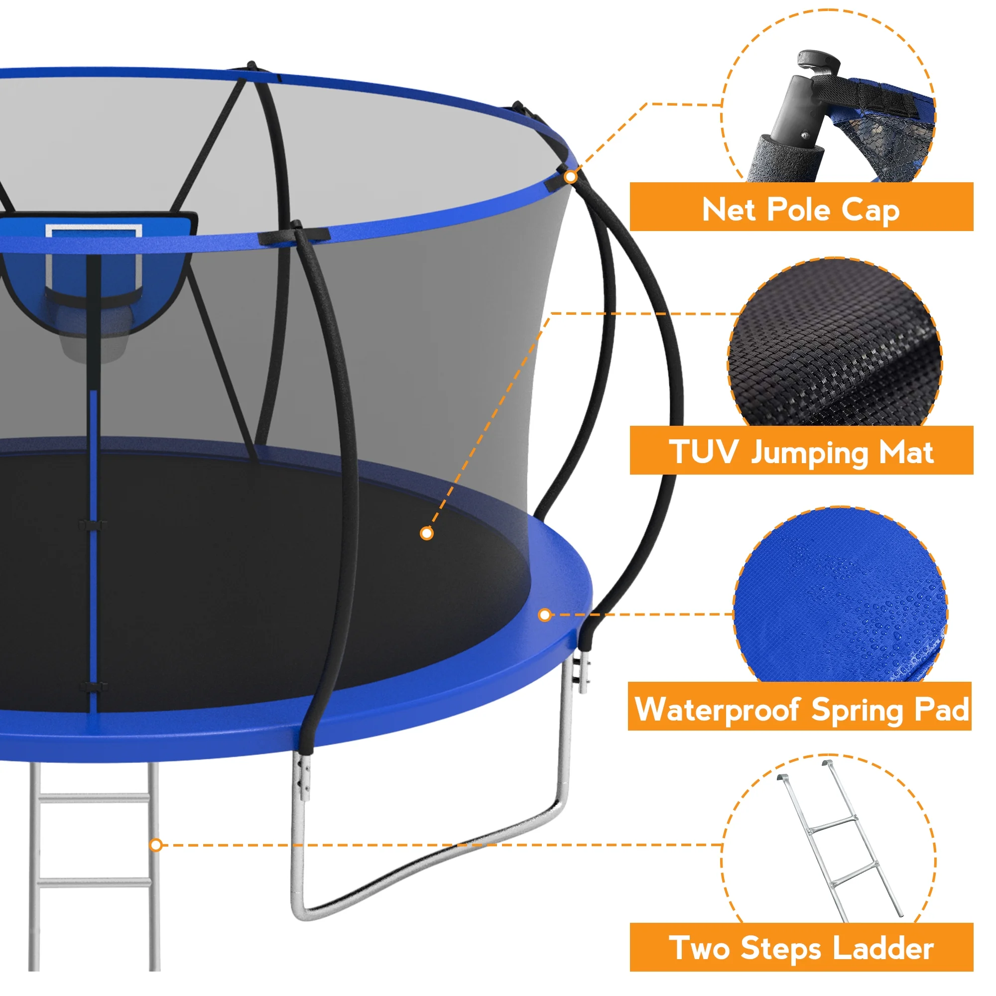 KOFUN Trampoline with Basketball Hoop & Light, 1500lbs 10FT 12FT 14FT 16FT Trampoline for Adults and Kids