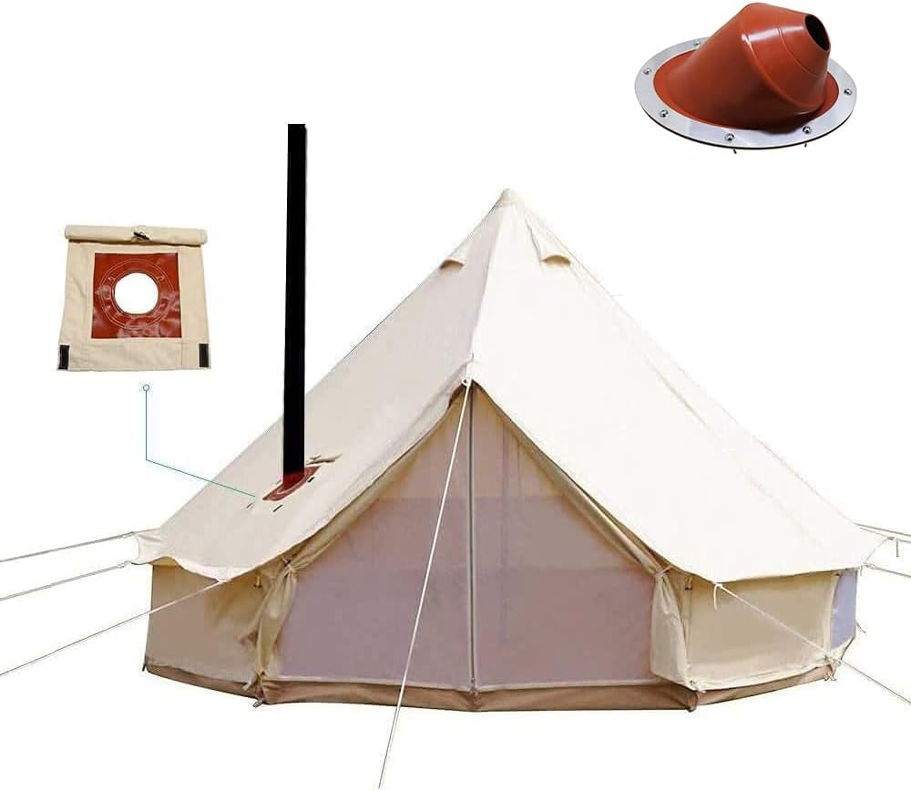 Waterproof 4 Season Cotton Canvas Bell Tent Yurt Tent with Stove Jack Hole for Family Outdoor Camping Hiking (4M-13.1FT)