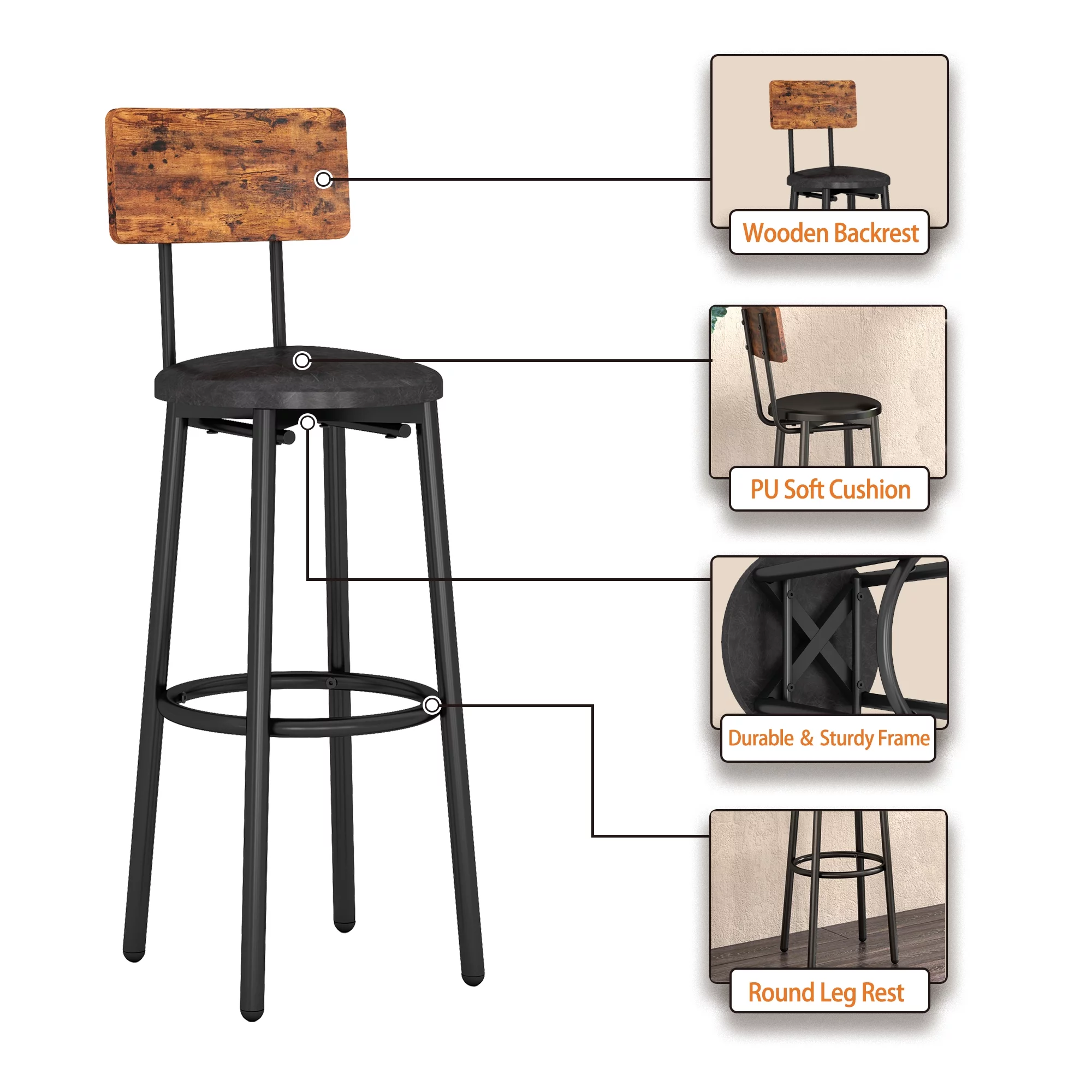 uhomepro 3 Pieces Bar Table Set, Modern Bar Table Set with 2 Stools, Home Kitchen Breakfast Table and Chairs Set Ideal for Pub, Living Room