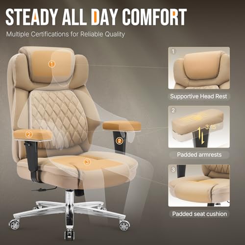 750lbs Big and Tall Office Chair,Heavy Duty Office Chairs,Executive Computer Desk Chair Work Chairs, Thick Padded Strong Metal Base Quiet Wheels