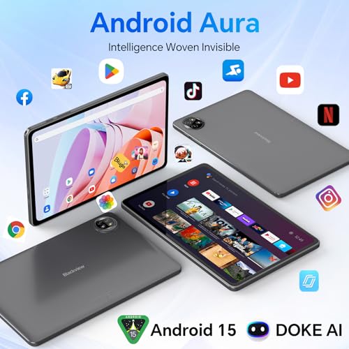Blackview Tablet 10 inch Android 15,2025 AI Tablet, 4GB RAM 64GB ROM 1TB Expandable, Quad-Core, Widevine L1, 1280x800 IPS Touchscreen, 5G WiFi