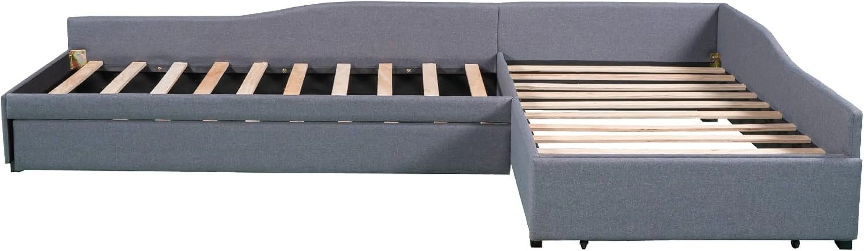 Upholstered Double Size Daybed With Trundle And Drawer, Living Room Sofa Bed, No Box Spring Need (Gray)
