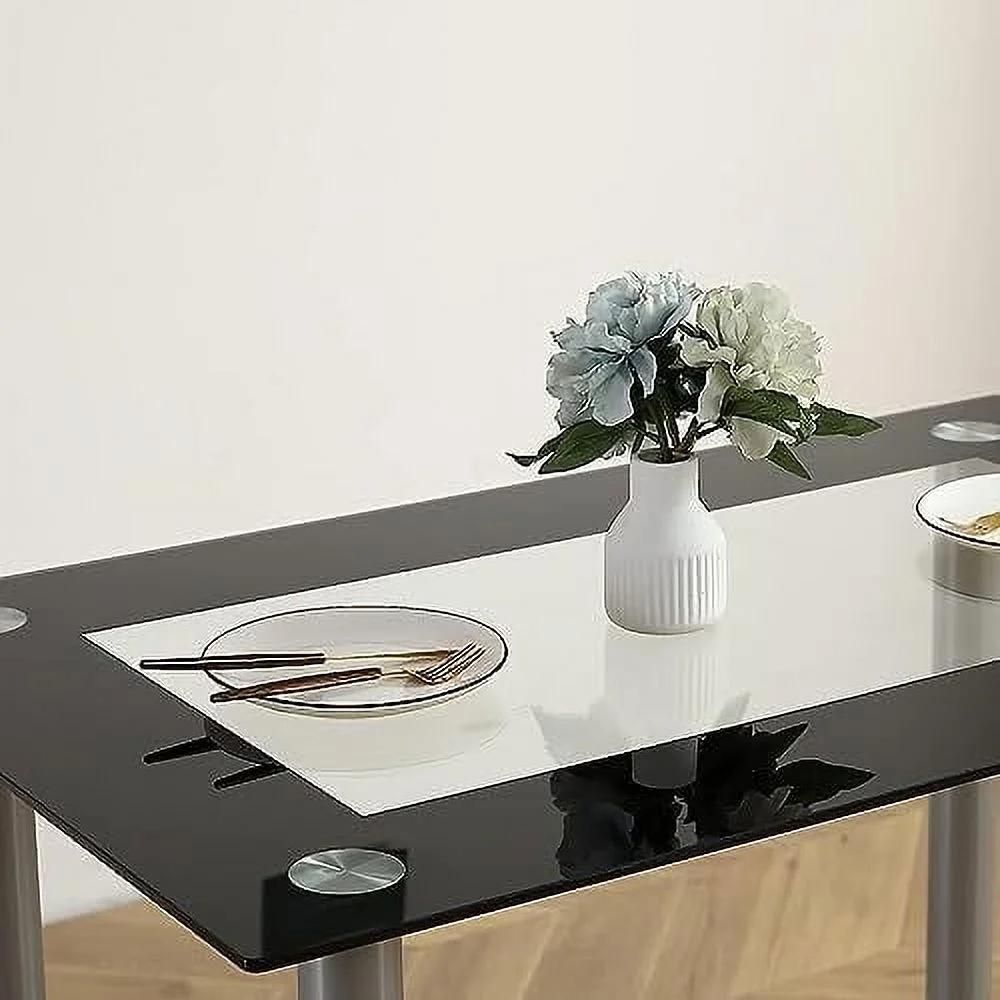HJZBNONE White Dining Table Set for 4  Modern Glass Kitchen Table and Chairs Set  Space Saving Dining Room Table Set with 1 Glass Dining Table and 4