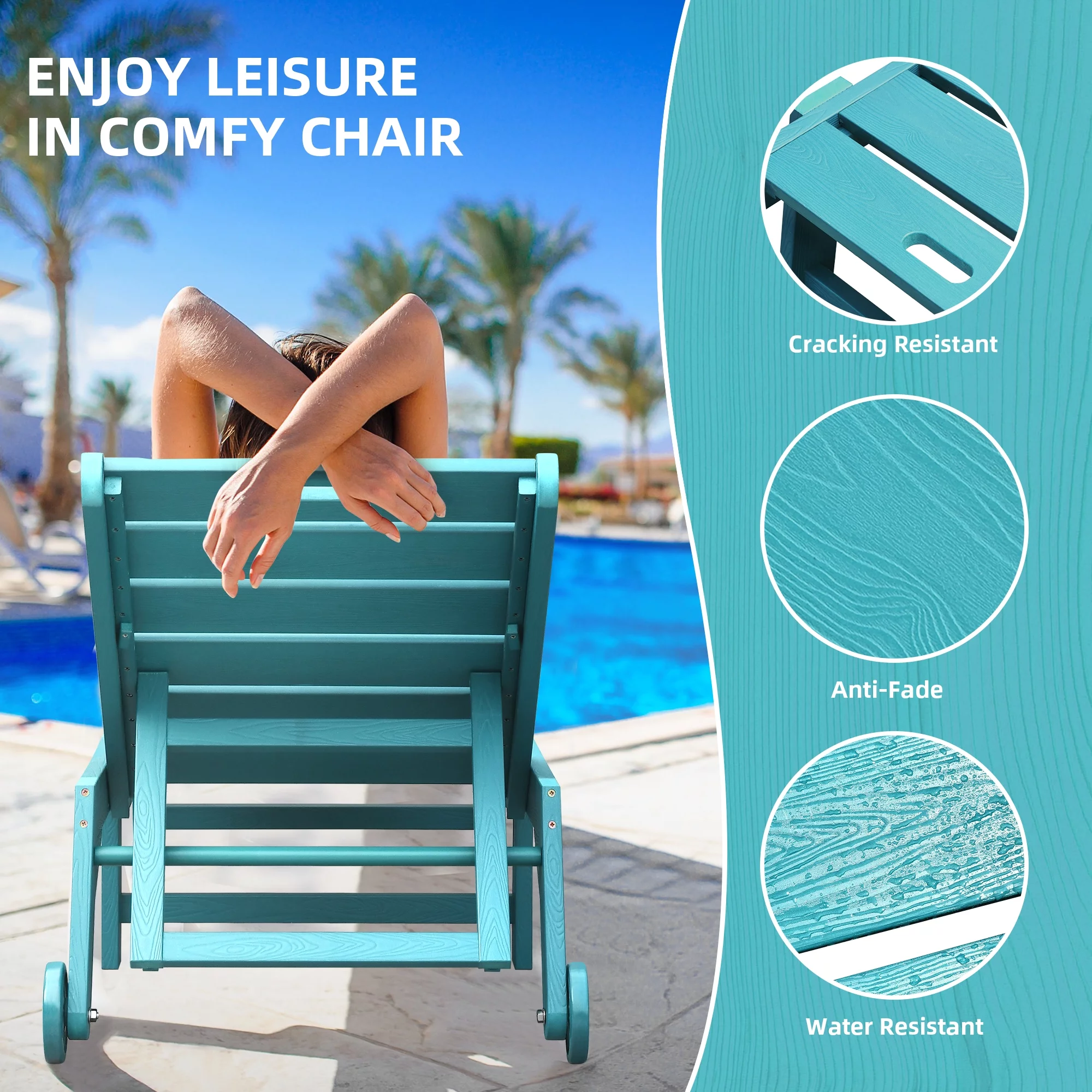Dextrus 2 Pieces Patio Chaise Lounge Chairs Furniture Set, Pool Reclining Chaise Chairs With Wheels
