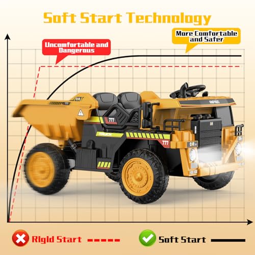 ANPABO Ride on Dump Truck, 12V Ride on Car with Remote Control, Electric Dump Bed and Extra Shovel, Ride on Construction Vehicle with Music Player