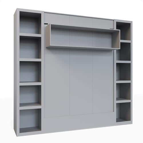 Oakland Living Easy-Lift Queen Murphy Wall Bed in Brown Wood Grain with Two Bookshelves