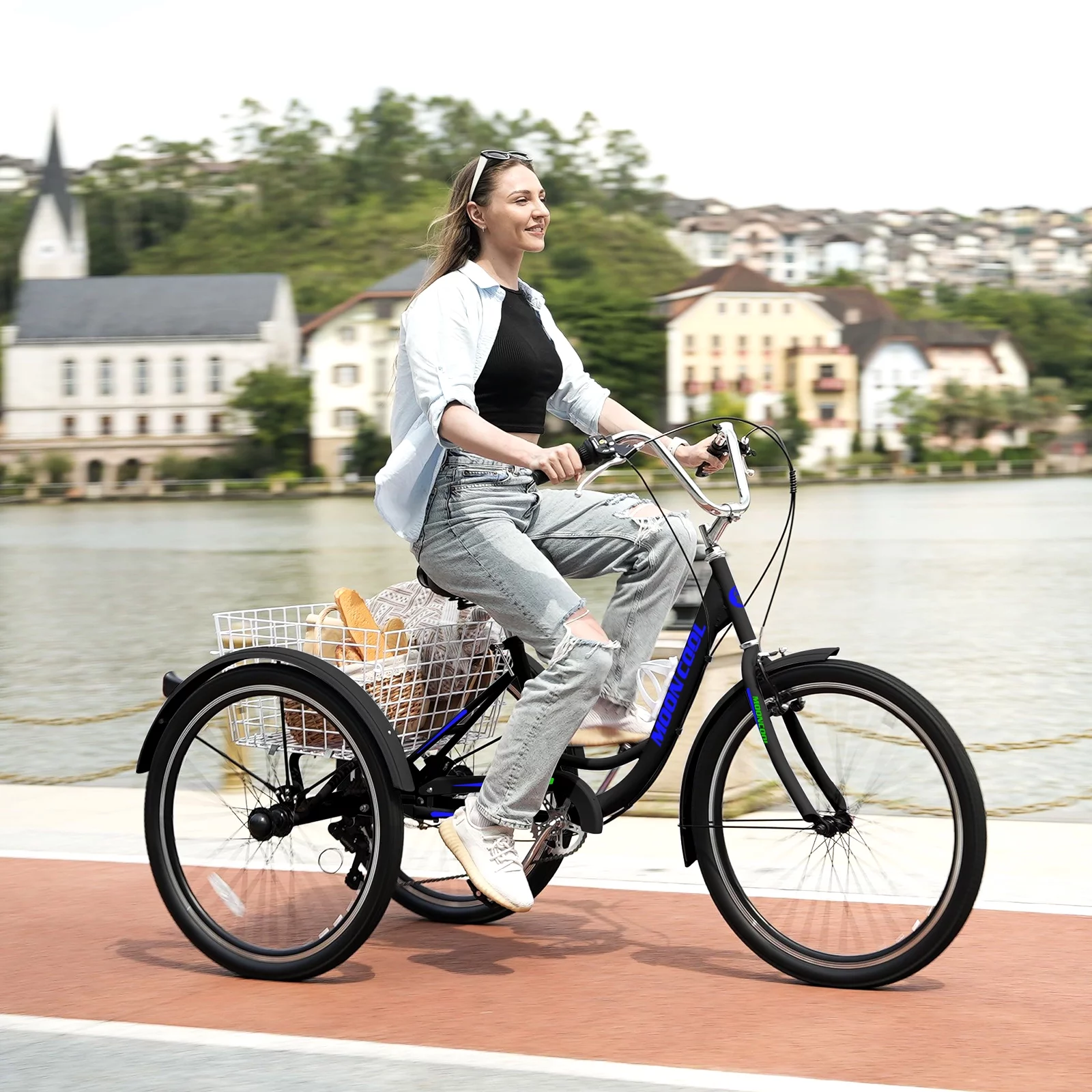 FICISOG 26 Adult Tricycle, 3 Wheel 7 Speed Bikes,450lbs Capacity Cruise Trike with Shopping Basket