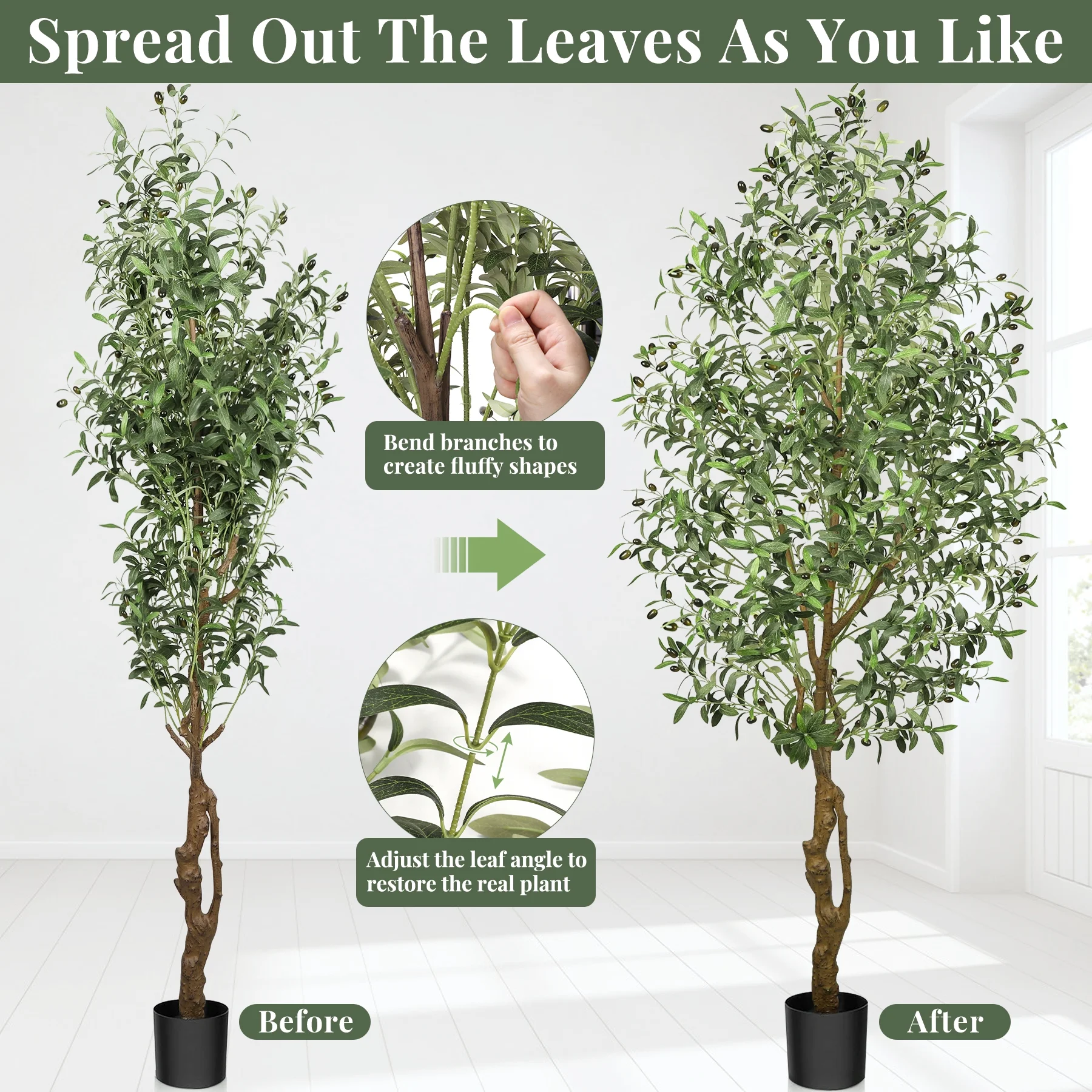 GIKPAL 7ft Artificial Olive Tree, 1872 Leaves Plastic Olive Plants Pre Potted Faux Greenry Plant for House Decorations