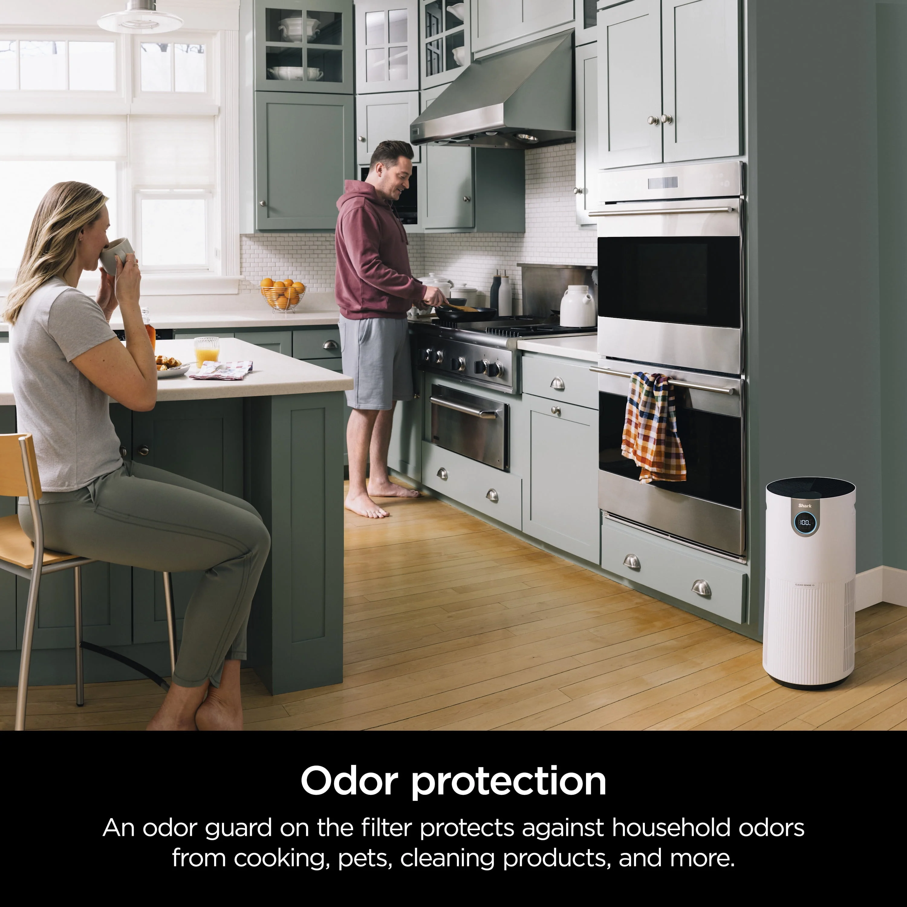 Shark Air Purifier with Nanoseal HEPA, Cleansense IQ, Odor Lock, Cleans up to 500 Sq. Ft, Charcoal Grey, HP100