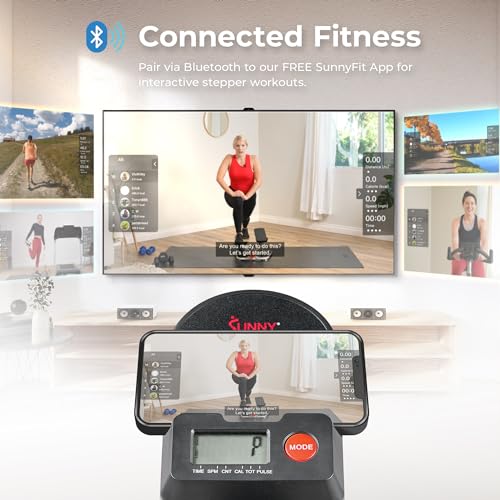 Sunny Health & Fitness Stair Stepper w/Handlebar, Extended Step Range Climber Machine for Legs, Core and Glute Workouts