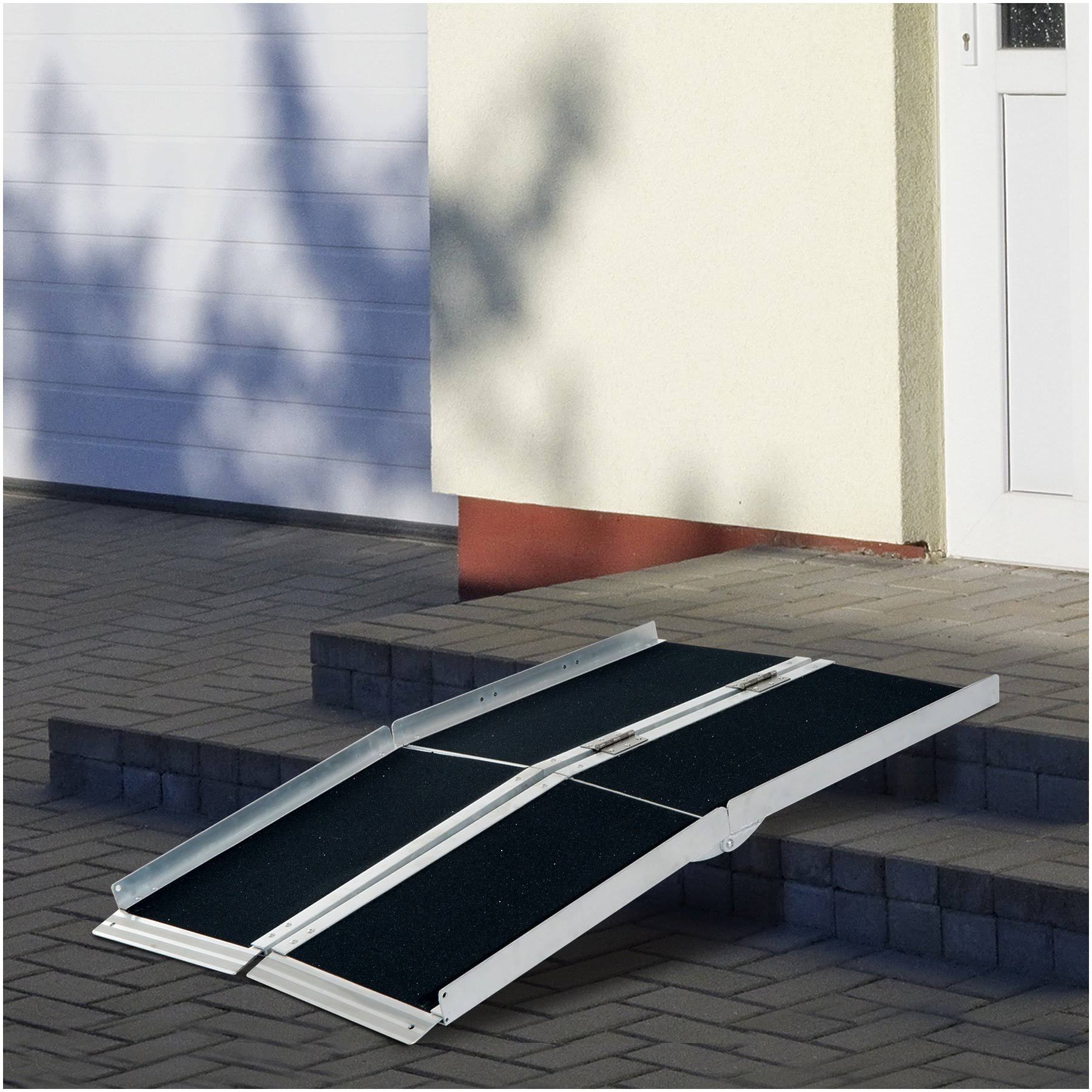 HOMCOM Lightweight Aluminum Portable Skidproof PVC Carpeted Folding Wheelchair Ramp, 4&