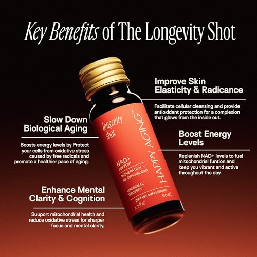 Liquid NAD+ Longevity Shots | Liposomal Nicotinamide Riboside and Resveratrol with Ceramides & Antioxidants | Twice-a-Week | Firm Skin & Brain