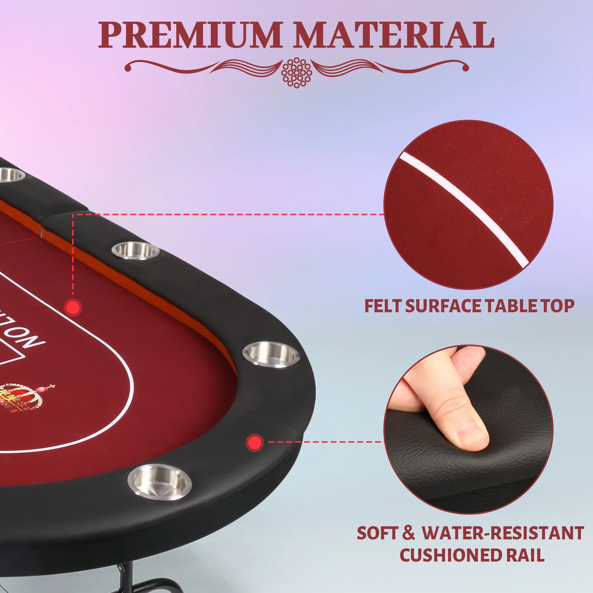 KARMAS PRODUCT Foldable Poker Table - 10 Players Texas Holdem Poker Table, Casino Table for Blackjack Board Game w/Deep Steel Cup Holder