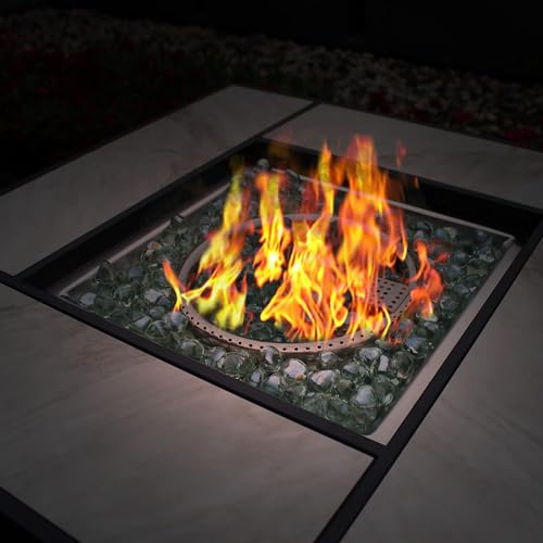 30" Propane Fire Pit with Real Ceramic Tabletop, 50000 BTU Gas Firepit Table with Lid & Glass Rock, Outdoor Fire Pit for Dining or Party