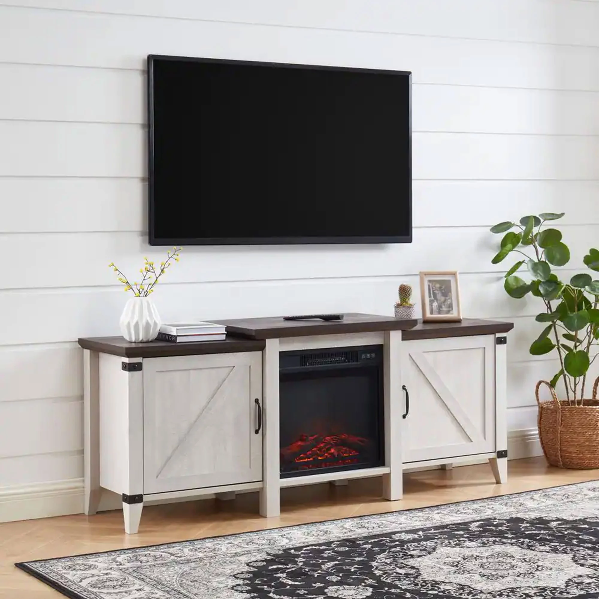 Edyo Living Freestanding Wooden Electric Fireplace TV Stand Console, Grey
