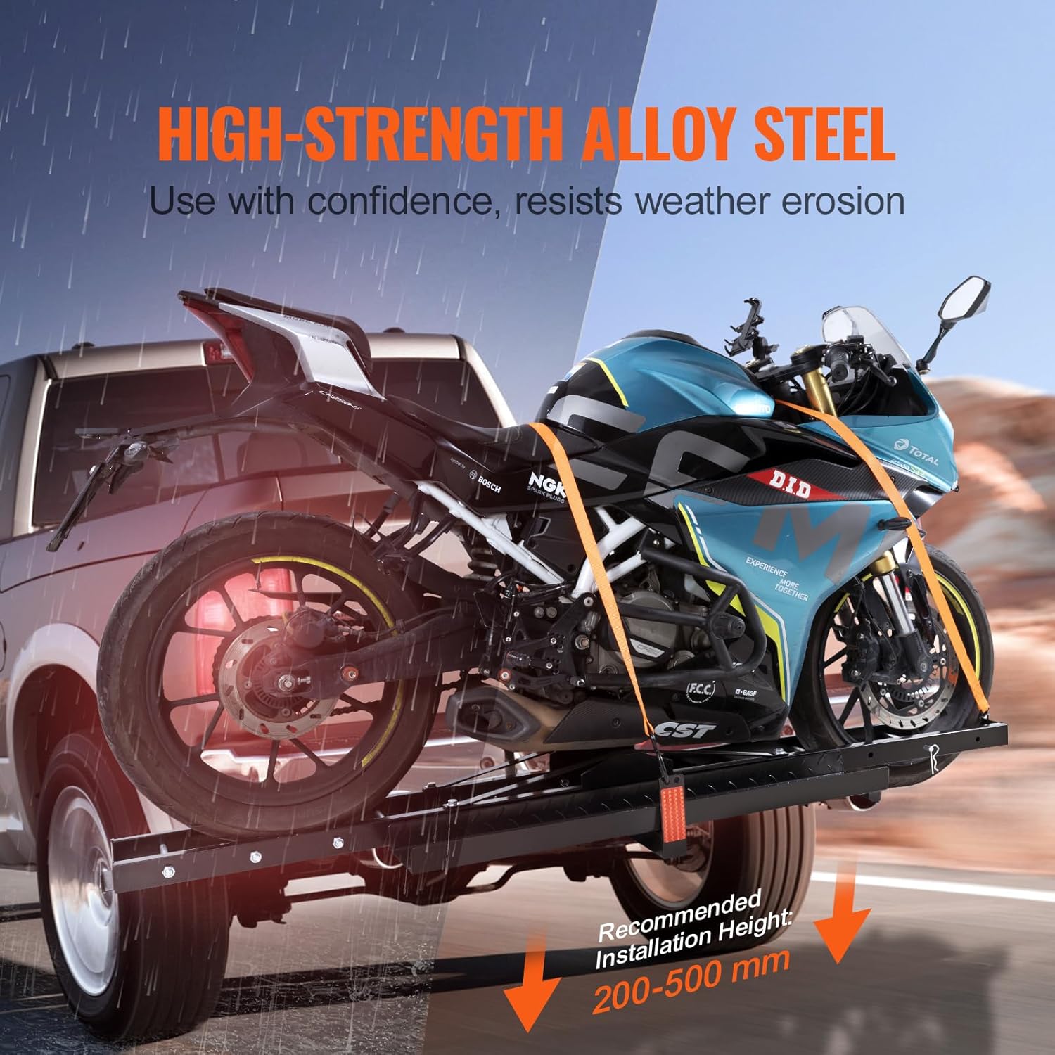 VEVOR Motorcycle Carrier, 600 LBS Steel Motorcycle Carrier Hitch Mount with Loading Ramp