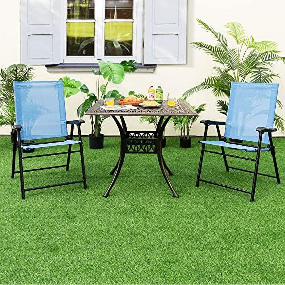 Patio Chairs Set of 2  Folding Patio Chairs for Deck Beach Camping Dining Picnic  Portable Sling Back Chairs Space Saving Turquoise