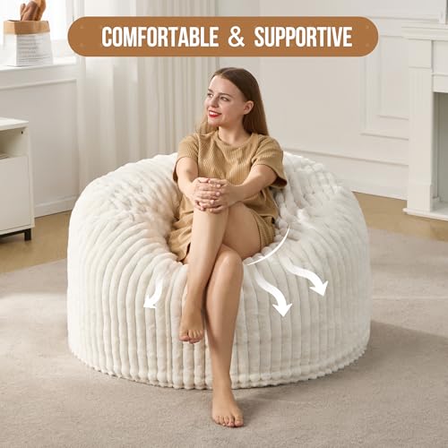 Hobestluk 5ft Bean Bag Chairs for Adults Large Beanbag Chair with Stripe Plush Cover Big Bean Bag Chair for Living Room Bedroom Dorm Office -Black
