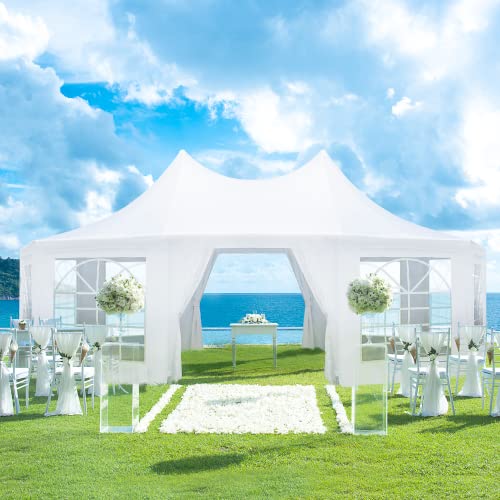 EROMMY 26x19ft Party Tent, White Wedding Tent, Decagonal Heavy Duty Canopy with 8 Removable Sidewalls, 8 Church Windows and 2 Pull-Back Doors