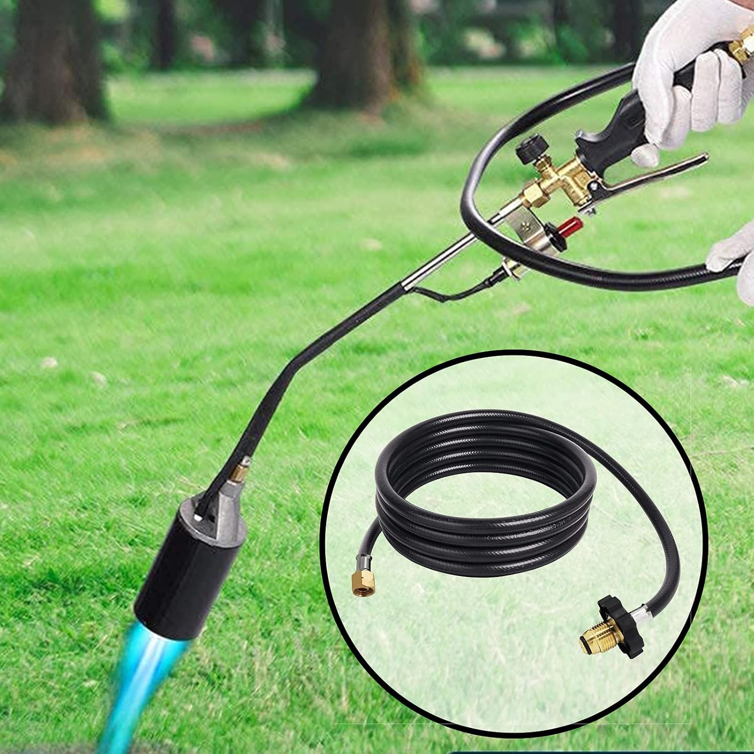 MCAMPAS 350PSI Soft Nose P.O.L valve with 12 Feet Propane Weed Burner Torch Hose Adapter for Use Connects to U.S.Any Standard Propane Tank to Propane