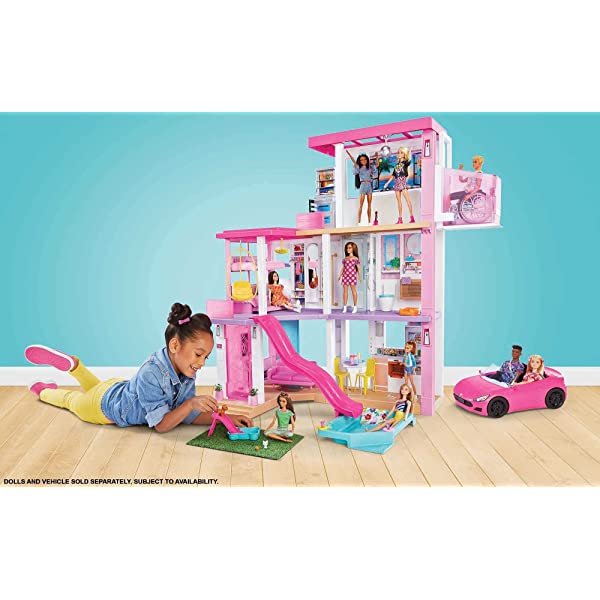 Barbie Dreamhouse (3.75-ft) 3-Story Dollhouse Playset with Pool & Slide, Party Room, Elevator, Puppy Play Area, Customizable Lights & Sounds