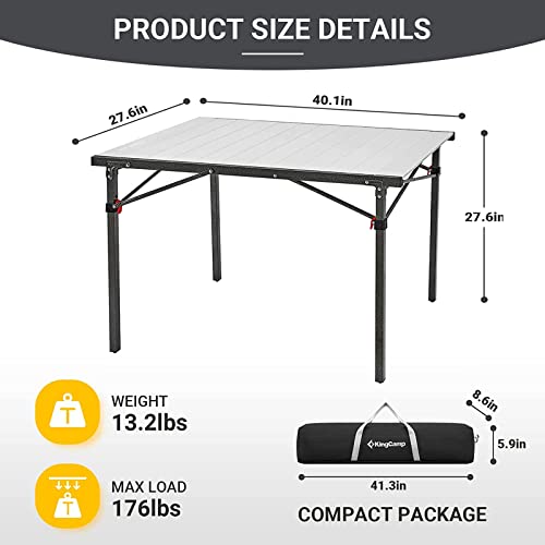 KingCamp Camping Table Folding Portable Table Aluminum Roll Up Lightweight Foldable Large Camp Table for Indoor Outdoor Picnic Backyard, 53.5"X27.5"