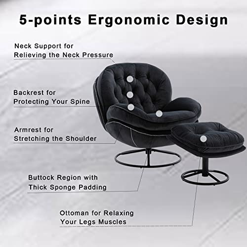 Baysitone Velvet Swivel Accent Chair with Ottoman Set, Modern Lounge Chair with Footrest, Comfy Armchair with 360 Degree Swiveling for Living Room