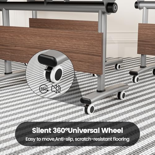 Commercial-Grade Flip-Top Folding Conference Table with Lockable Wheels - Heavy-Duty Mobile Steel Frame Desk for Office, Classroom, Event