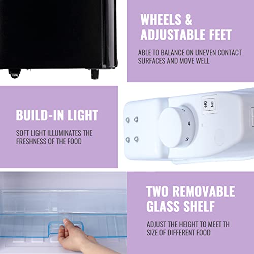 DEMULLER Mini Refrigerator 3.5 Cu.Ft Dual Door Fridge with Handle Adjustable Temperature with Top Mount Freezer Ideal for Home, Office, Dorm