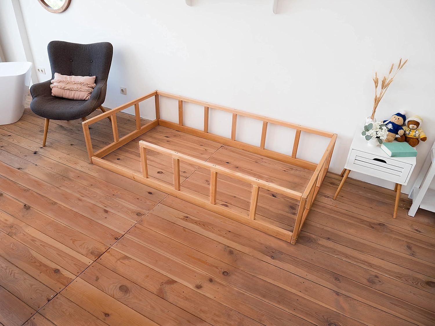 BUSYWOOD Platform Bed for Nursery - Bedroom Furniture for Toddlers - Montessori Floor Bed in Playroom for Boy and Girl (Model 10