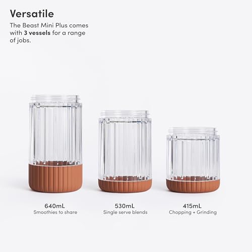 The Beast Mini Blender Plus | Mini Countertop Kitchen Blender | Blend Smoothies and Shakes, Dressings, Sauces, Dips | Extra Vessels