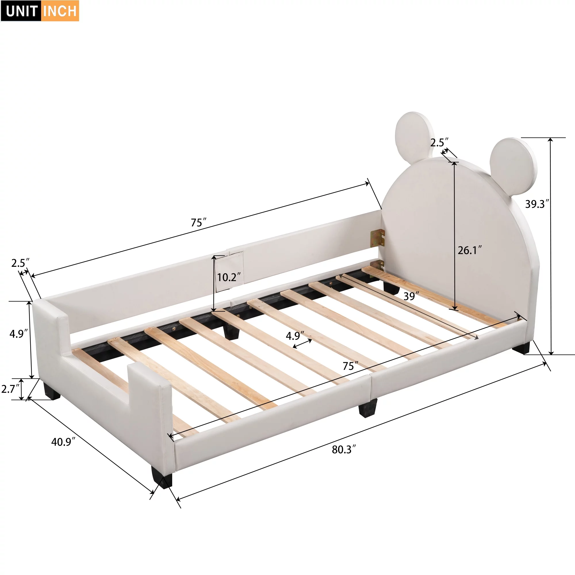 Euroco Mickey Mouse Shaped Twin Size Upholstery Daybed with Headboard for Kids Bedroom, White